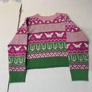 Wicked Girl's Pullover Sweater Long Sleeve Pink Green Sparkle Size L 10/12 EUC